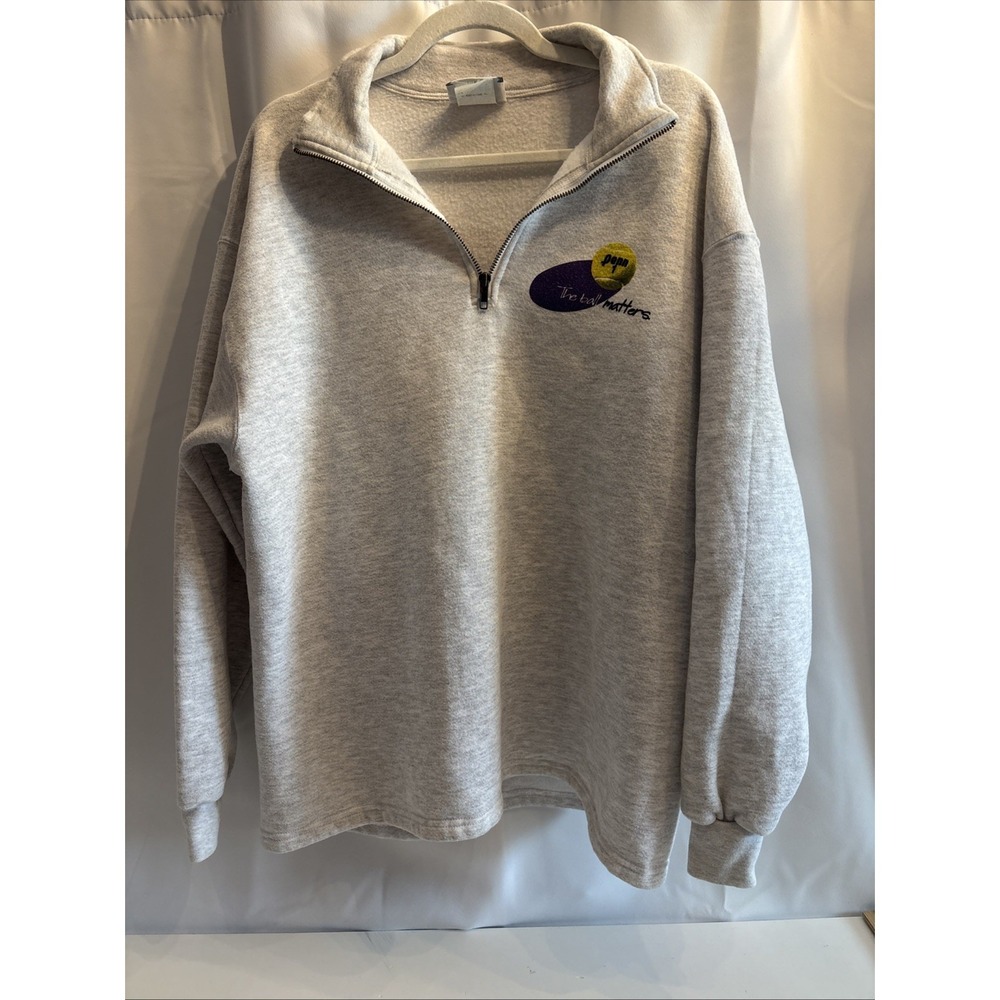 VTG Lee Sweatshirt  XL Gray 1/4 Zip Tennis USA League Penn Graphic 90s Infiniti‎